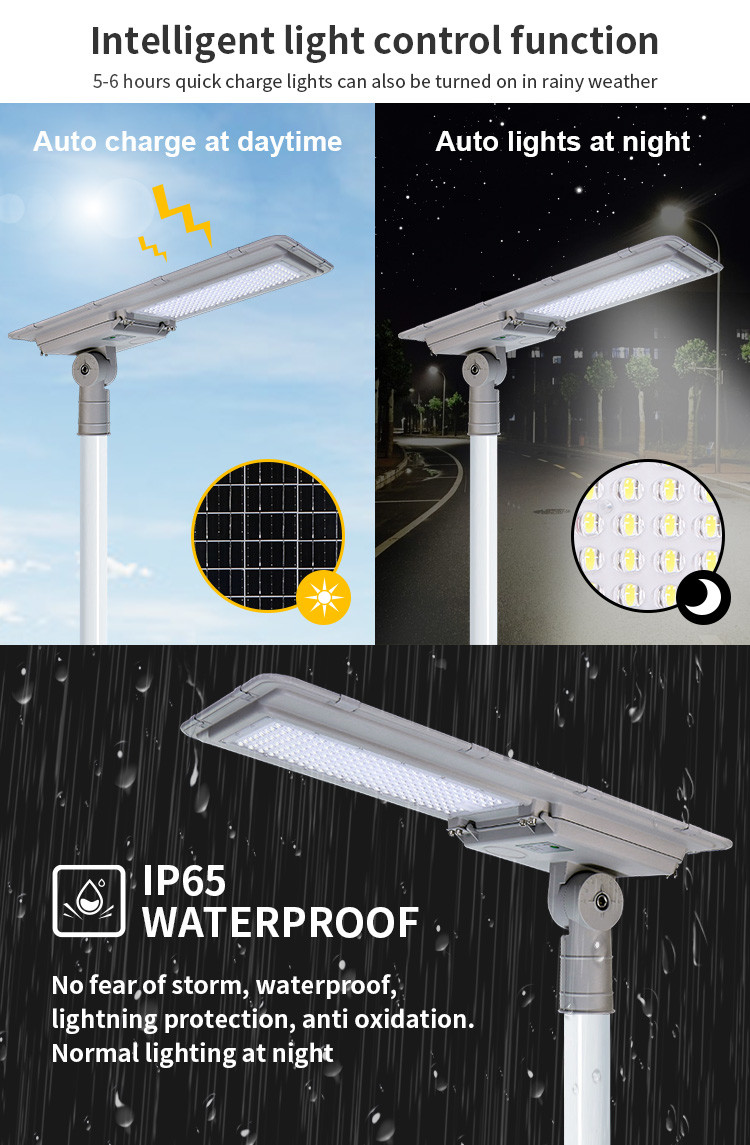 High Lumen All In One Solar LED Street Light IP65 100watt For Garden Parking Lot Area
