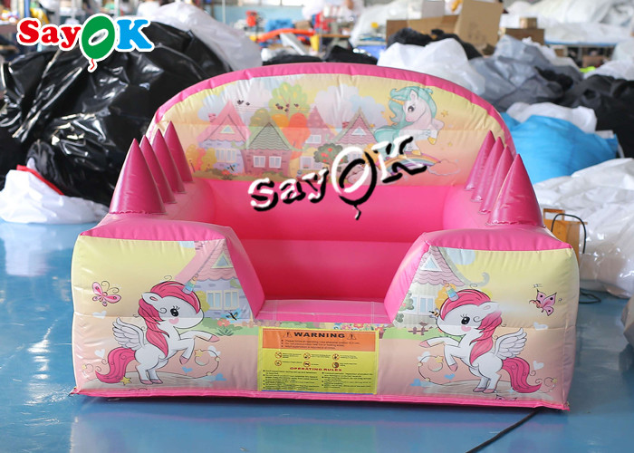 Unicorn Theme Backyard Inflatable Ball Pit Pool With Air Jugglers 2.4m 7ft Pink