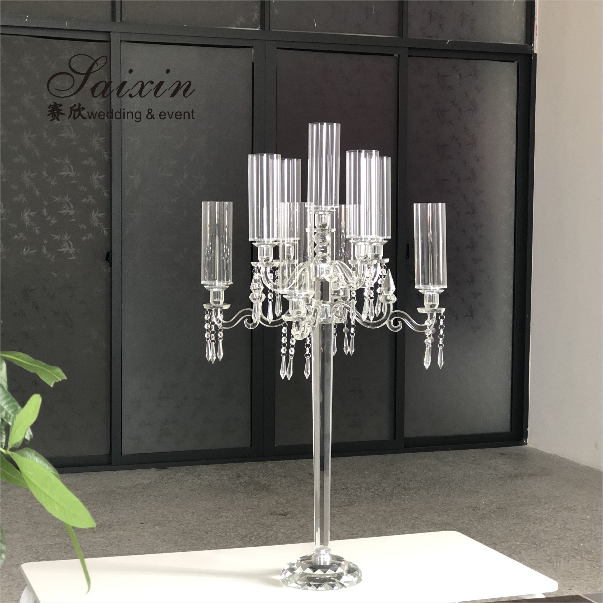 ZT-077W New design glass white candelabra crystal wedding centerpieces