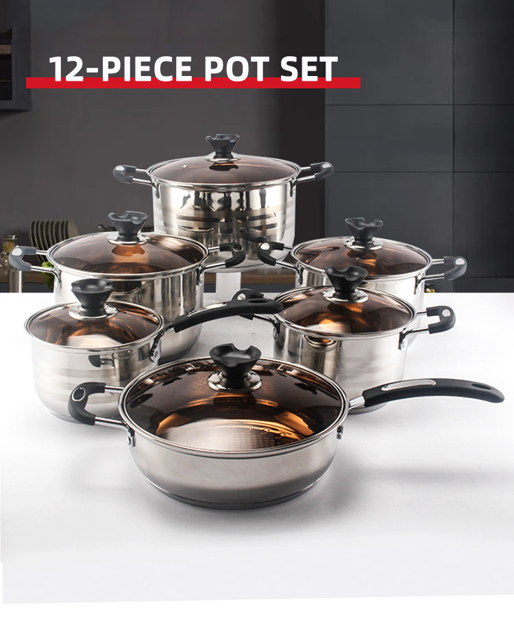 Best Sale Kitchen 12 Piece Cooking Pot Set Pot And Pans Stainless Steel Cookware Set