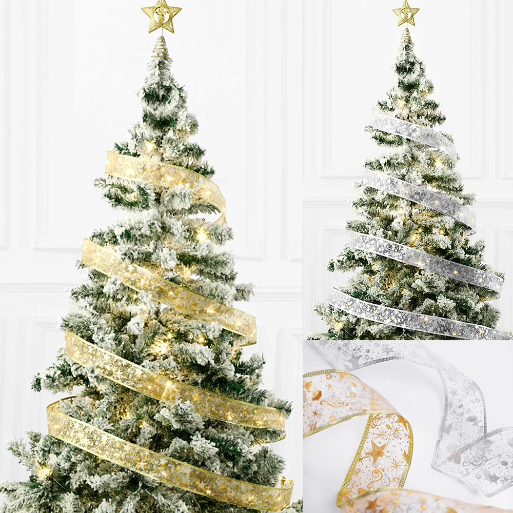 10M100 LED Double Layer Fairy Lights Strings Christmas Ribbon Bows With LED Christmas Tree Ornaments New Year Navidad Home Decor