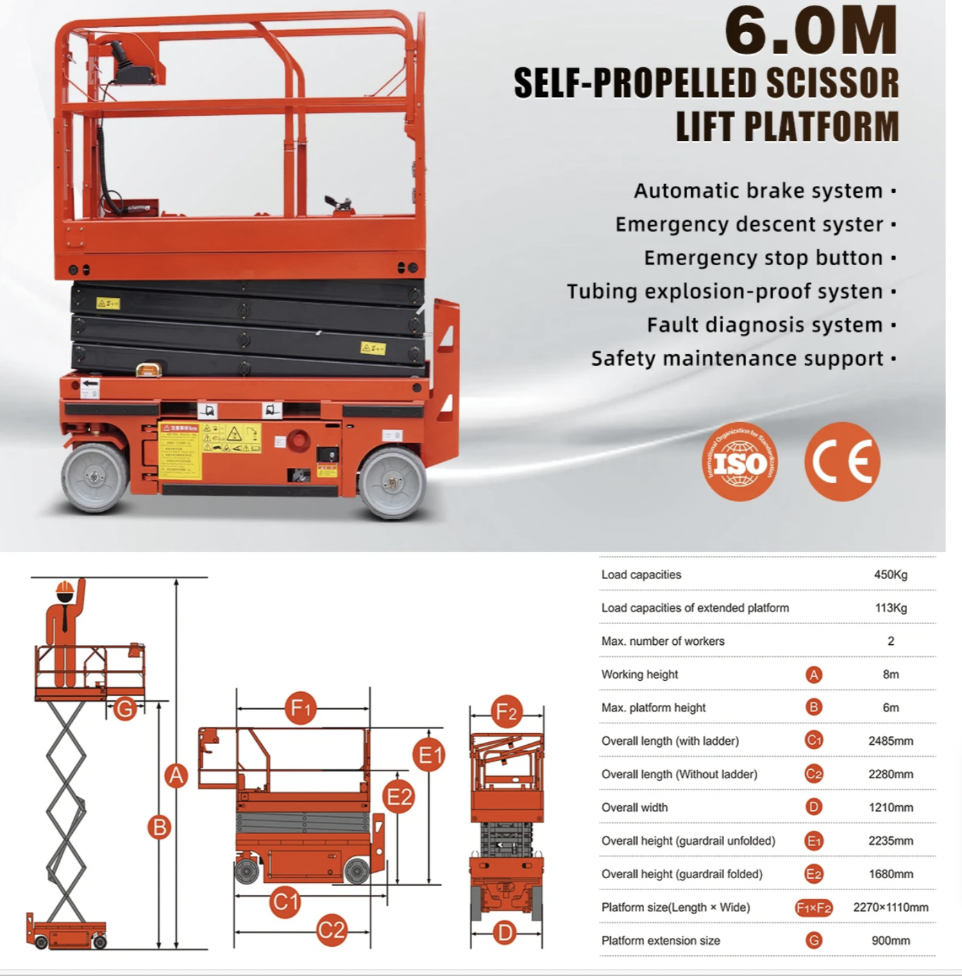 Home Portable Hydraulic Scissor Lift / Small Electric Scissor Lift Table 4m 5m 6m 8m 10m 12m 14m 16m