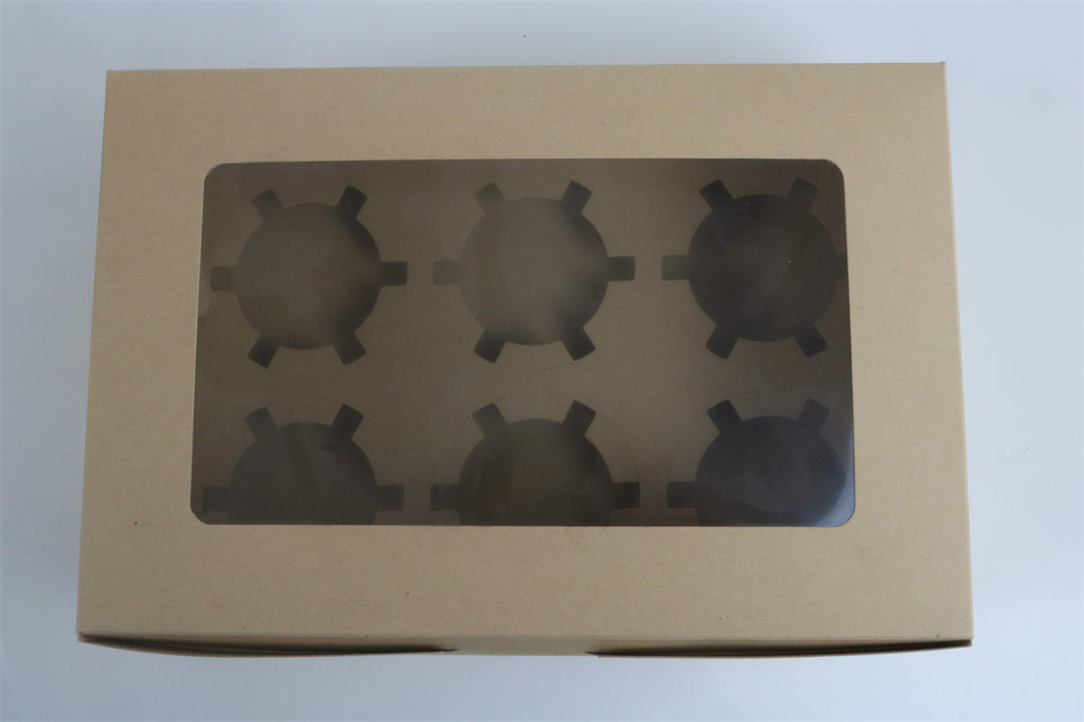 2 Cavity 4 Cavity 6 Cavity Kraft Paper Cupcake Boxes with Clear Window Cupcake Box