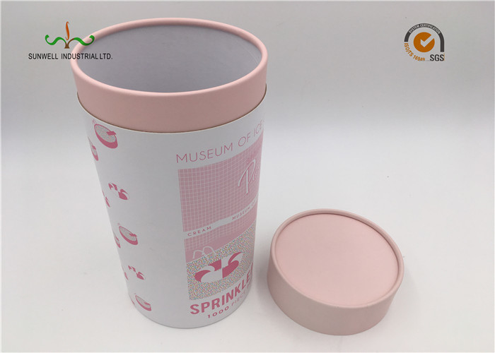 White Coated Paper Round Cardboard Tubes With Lids For Food Cake Packaging