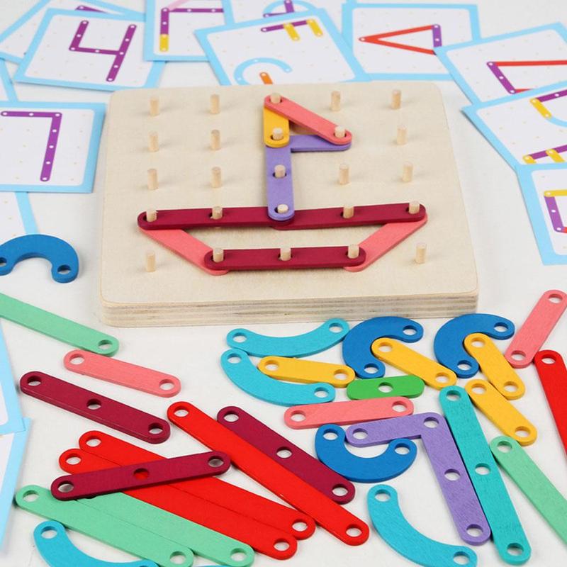 Nail Board Puzzle Montessori Geometric Wooden Early Toy Toy Jigsaw Board Game Child Education Educational Wood Education
