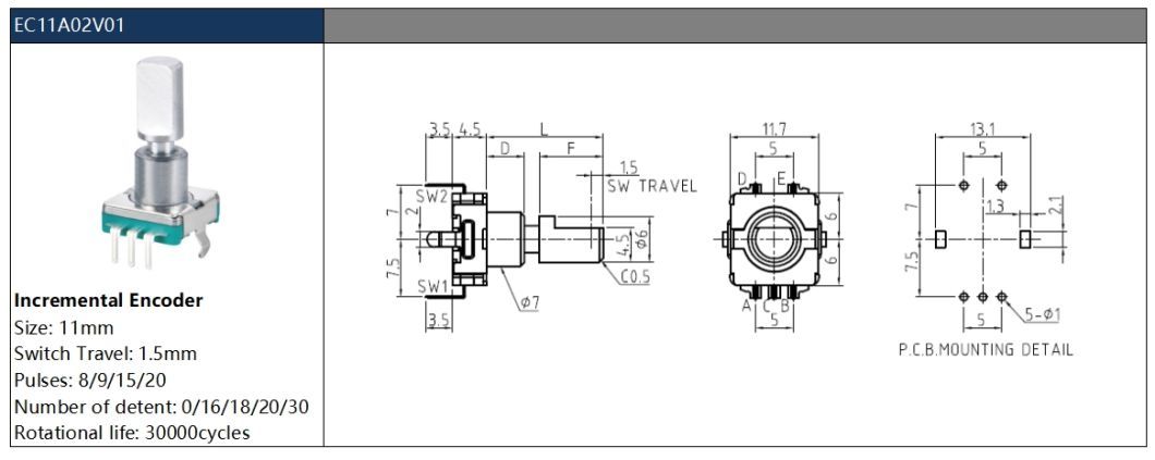 Ec11 Metal Shaft Rotary Encoder 11mm Volume Control Encoder