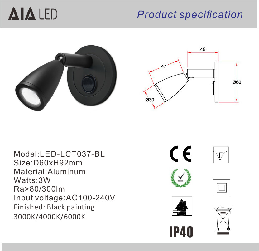 Surface mounted hotel 3W pulldown led bed wall lamp for bedroom accordion wall lamp for bedside