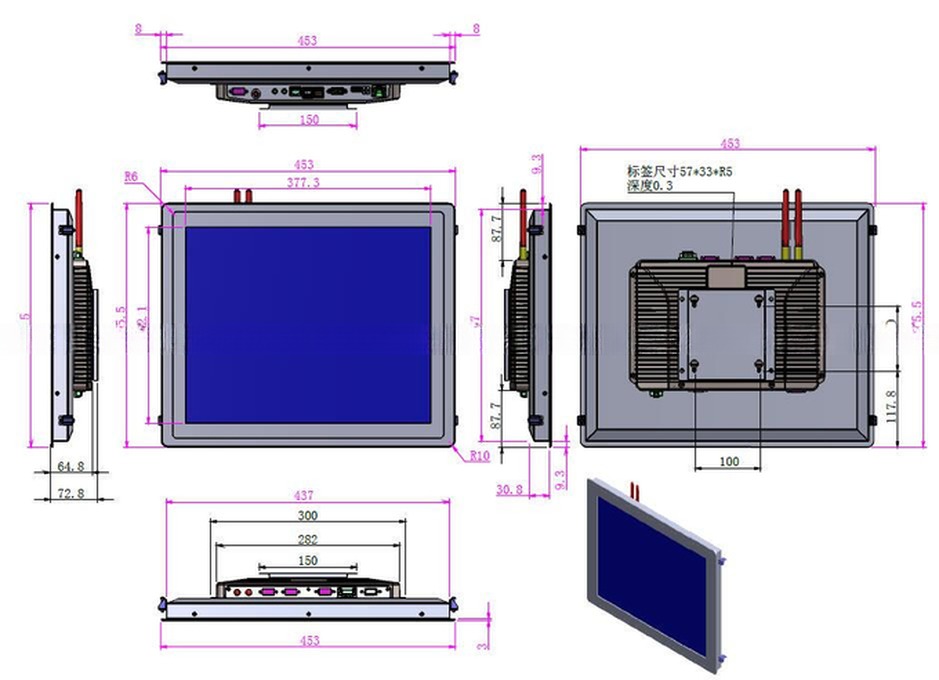 Embedded 19 Inch IP65 CAPT Industrial Touchscreen Display Monitor Anti Glare