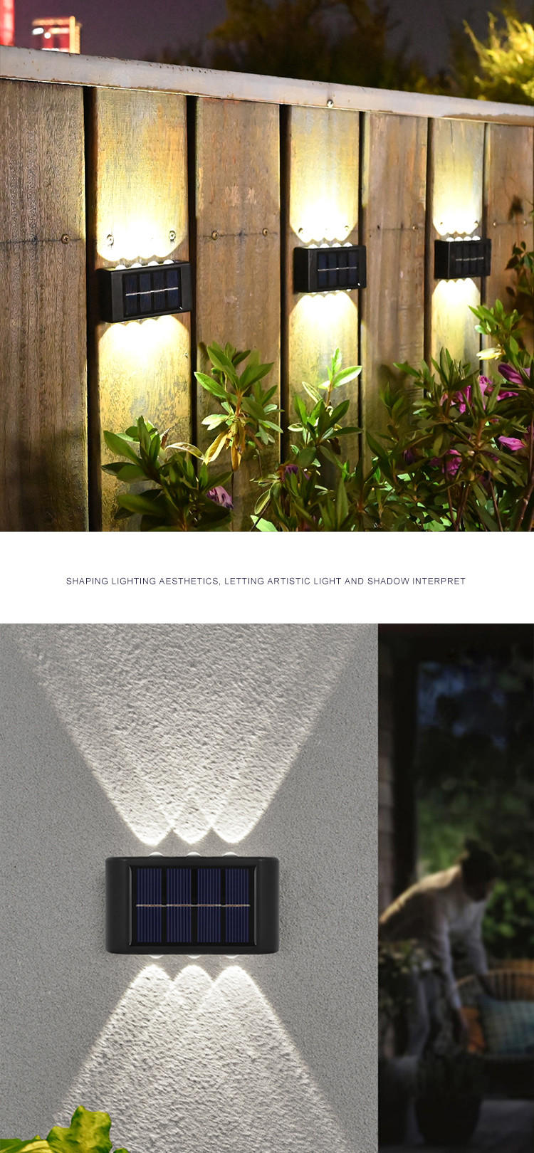 Glowing Waterproof Atmosphere Wall Light 600mah Solar LED Outdoor Decorative Garden
