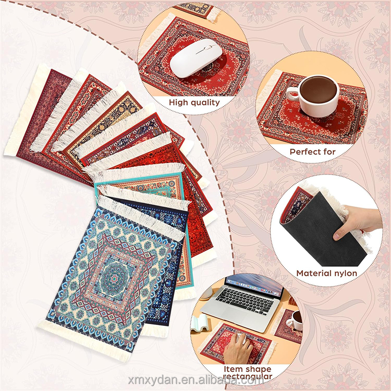 Retro Style Carpet Pattern Mouse Pad with Customizable Thickness and Mini Woven Rug Mat