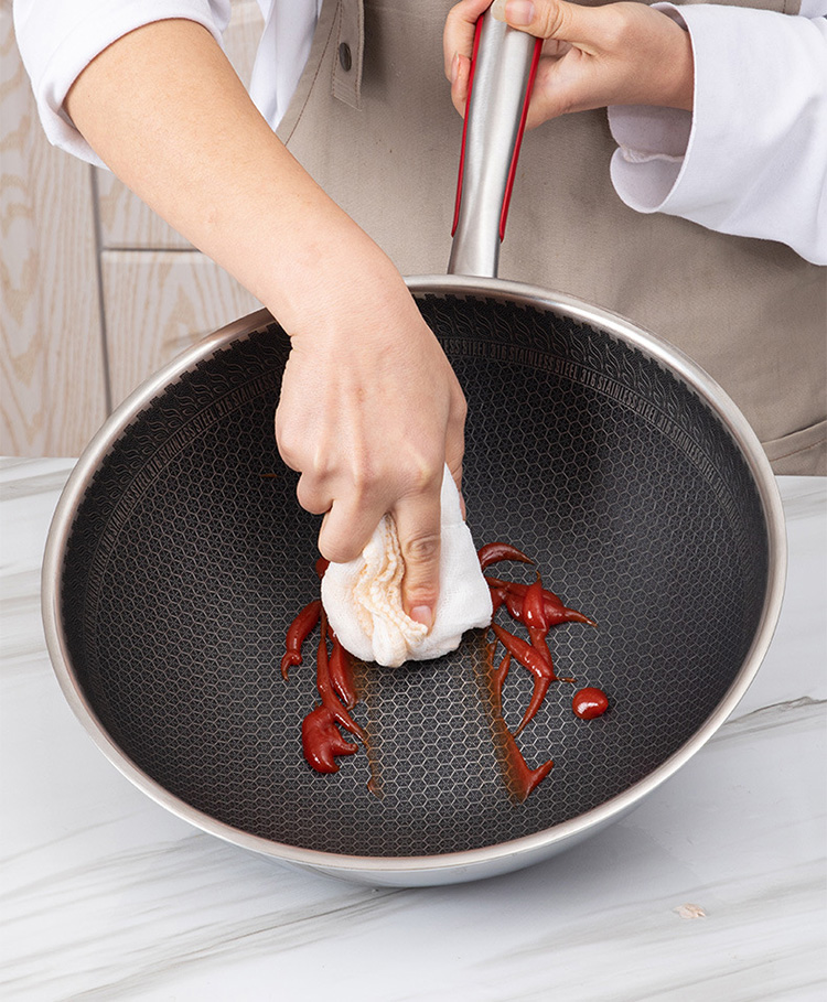 Wholesale Honeycomb Non Stick Fry Pan Cooking Pot 18/10 Stainless Steel Wok Pan With Glass Cover