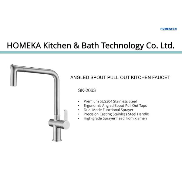 Angled Spout Single Lever Pull Down Kitchen Faucet Pull Out Two Function Sprayer OEM