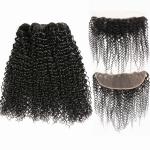 Kinky Curl Undye Color 3 Bundles Peruvian Virgin Hair Weave Wih Frontal No