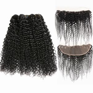 Wholesale Kinky Curl Undye Color 3 Bundles Peruvian Virgin Hair Weave Wih Frontal No Shedding from china suppliers