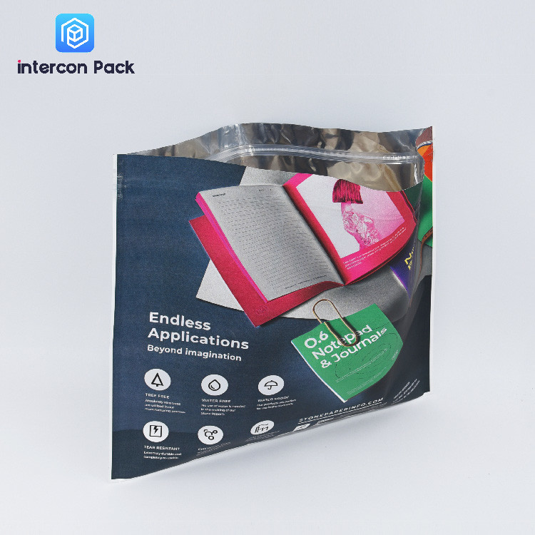 Biodegradable Stone Paper Bag Three Side Sealing Zipper Packaging Bag