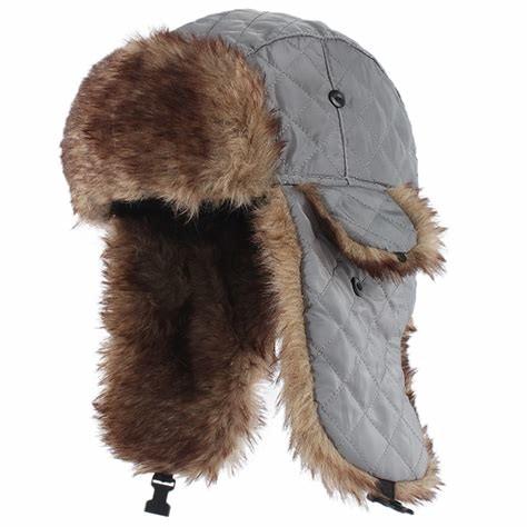 Mens Fake Trapper Ski Wool Winter Hat For Fingerless Glove Strings Buckle