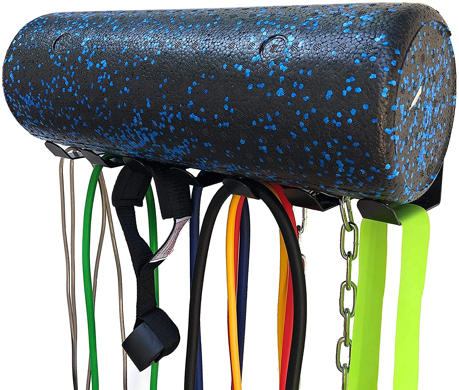 Wall Mounted Gym Organizer for Fitness Bands/Foam Rollers Jump Rope Rack Behind Doors