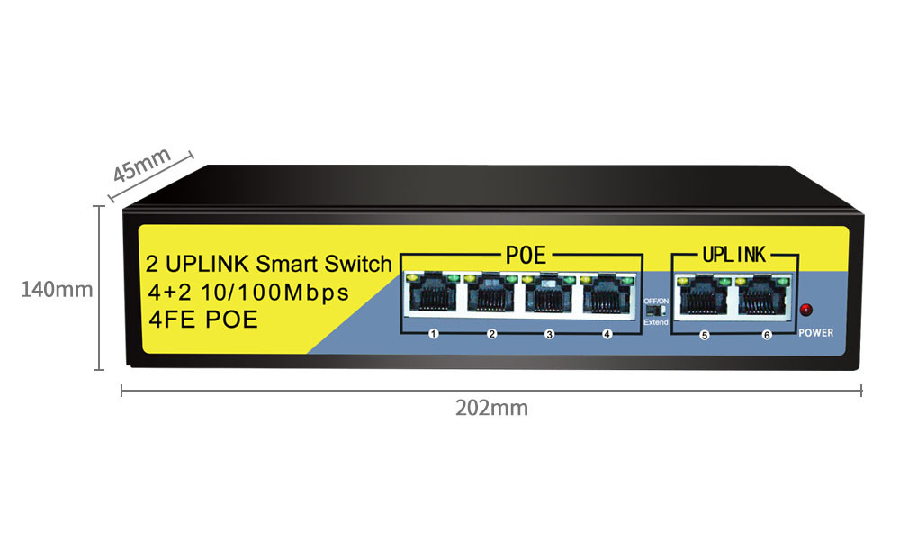 4x10/100M POE+2xUP-link IEEE802.3af/at POE Etherent switch for CCTV IP Camera Network switch