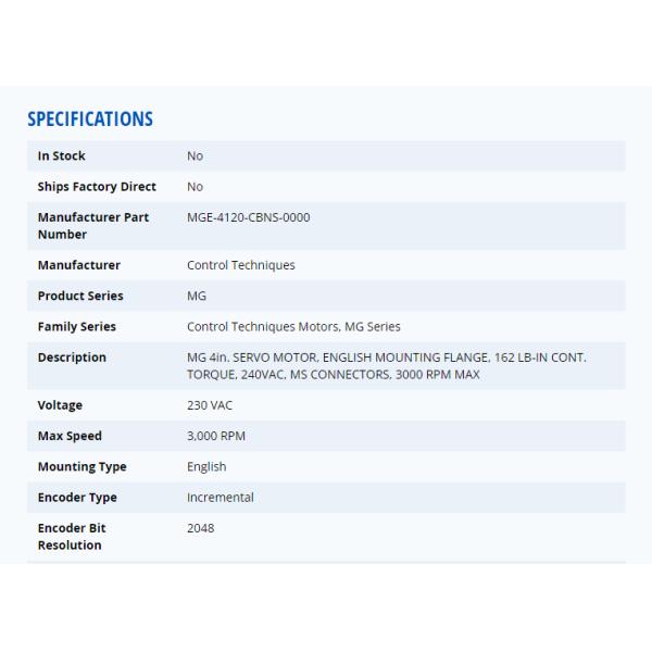 EMERSON MGE-4120-CBNS-0000 Emerson Motor (CT Motor Standard Model)