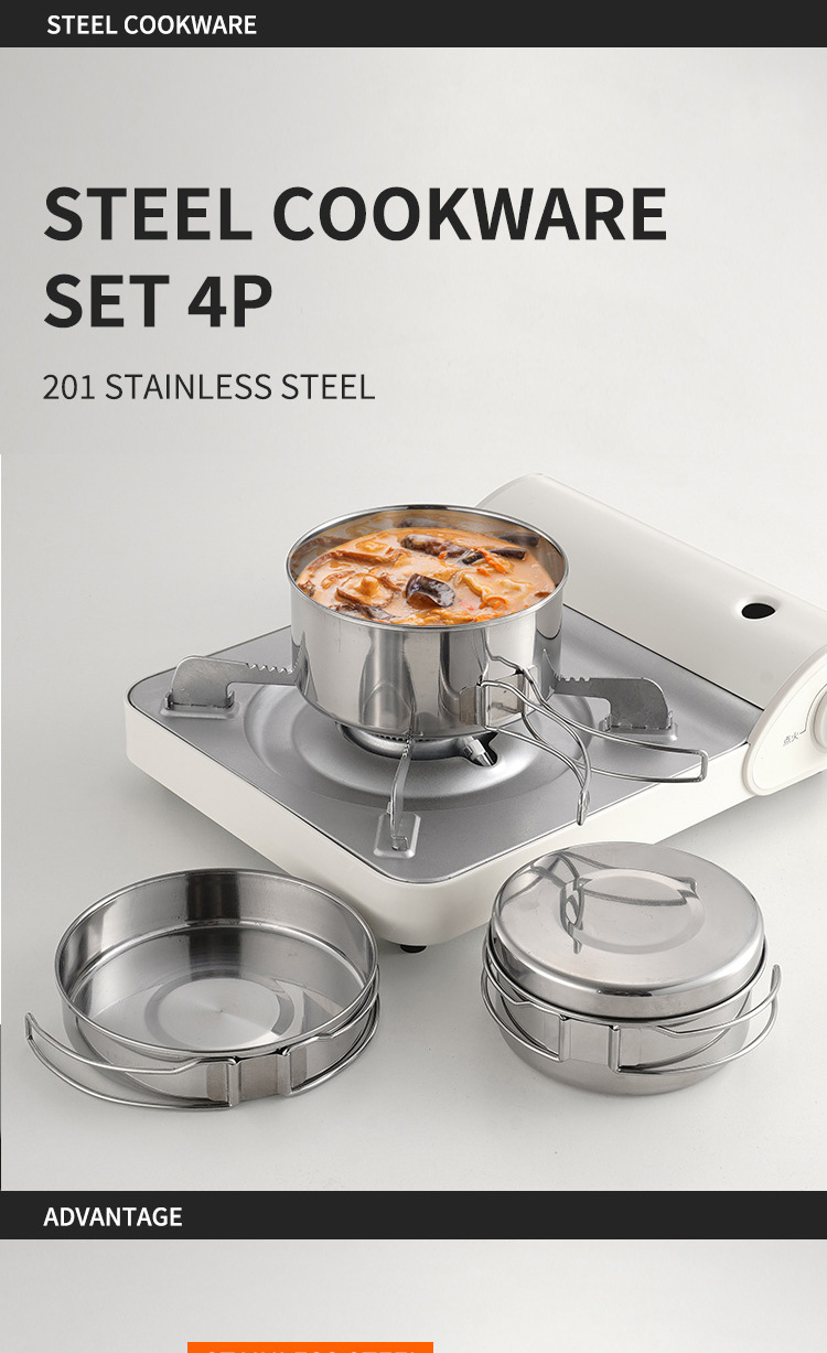 Silver Camping Non Stick Mess Kit Portable For Outdoor Hiking