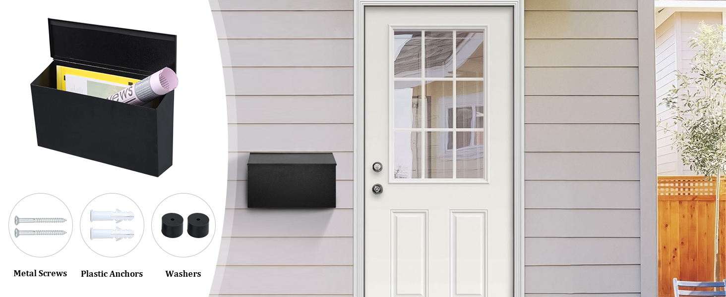 Custom Logo Contemporary Designer Mailbox in Powder-Coated Black with Optional Lock
