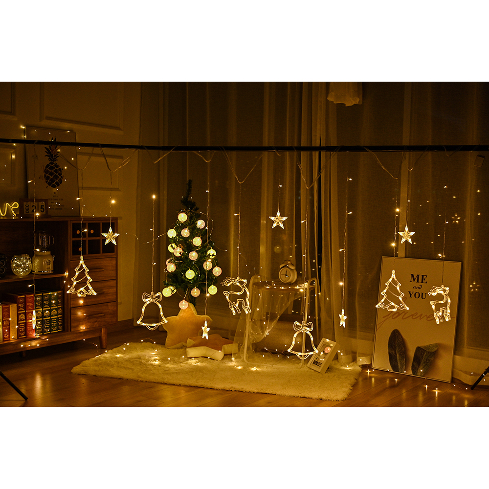 3.5M LED Star Deer Tree Bell 220V 110V Christmas Garland Fairy Curtain String Lights For Home New Year Wedding Party Dec