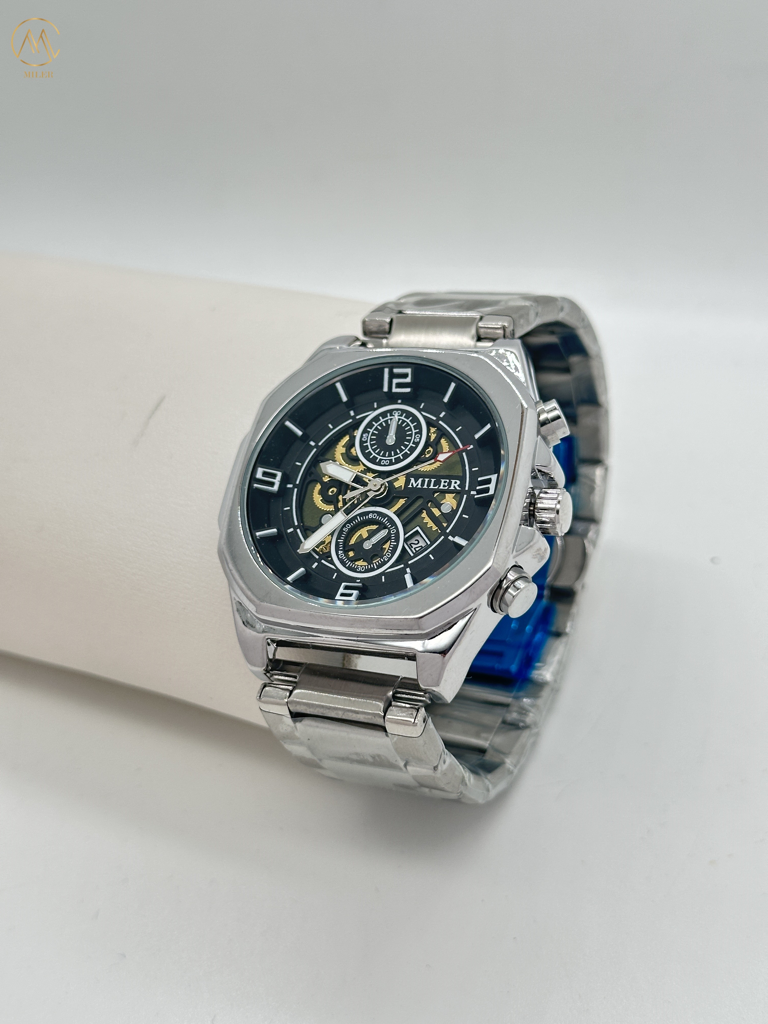 ML1113-Silver Bezel Luxury Trend Design Men Quartz Watches With Stainless Steel Band