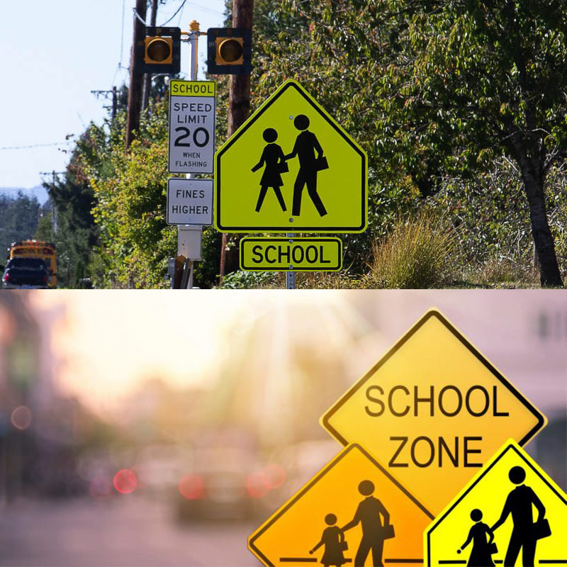 Pedestrian Bicycle Crossing Ahead School Zone Retro Reflective Safety Signs 1mm/2mm/3mm