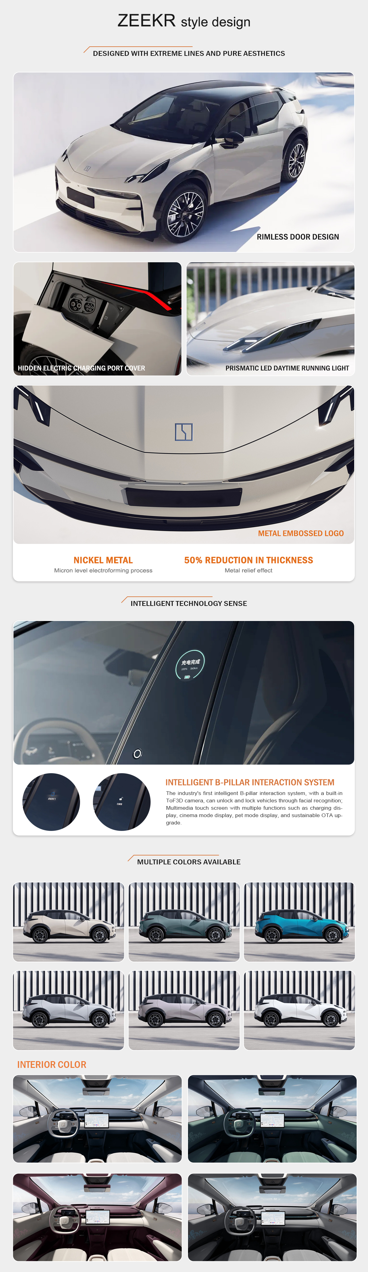 2024 Zeekr x ME Version Energy Vehicle Five Seats Electric Car 4450*1836*1572mm Max Speed 190km/h