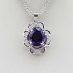 Sterling Silver Amethyst Cubic Zirconia Pendant Women Necklace (PSJ0176)