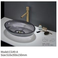 Wholesale Oval Washing Hand Basin Crystal Tempered Glass Sink Clear Black Color from china suppliers