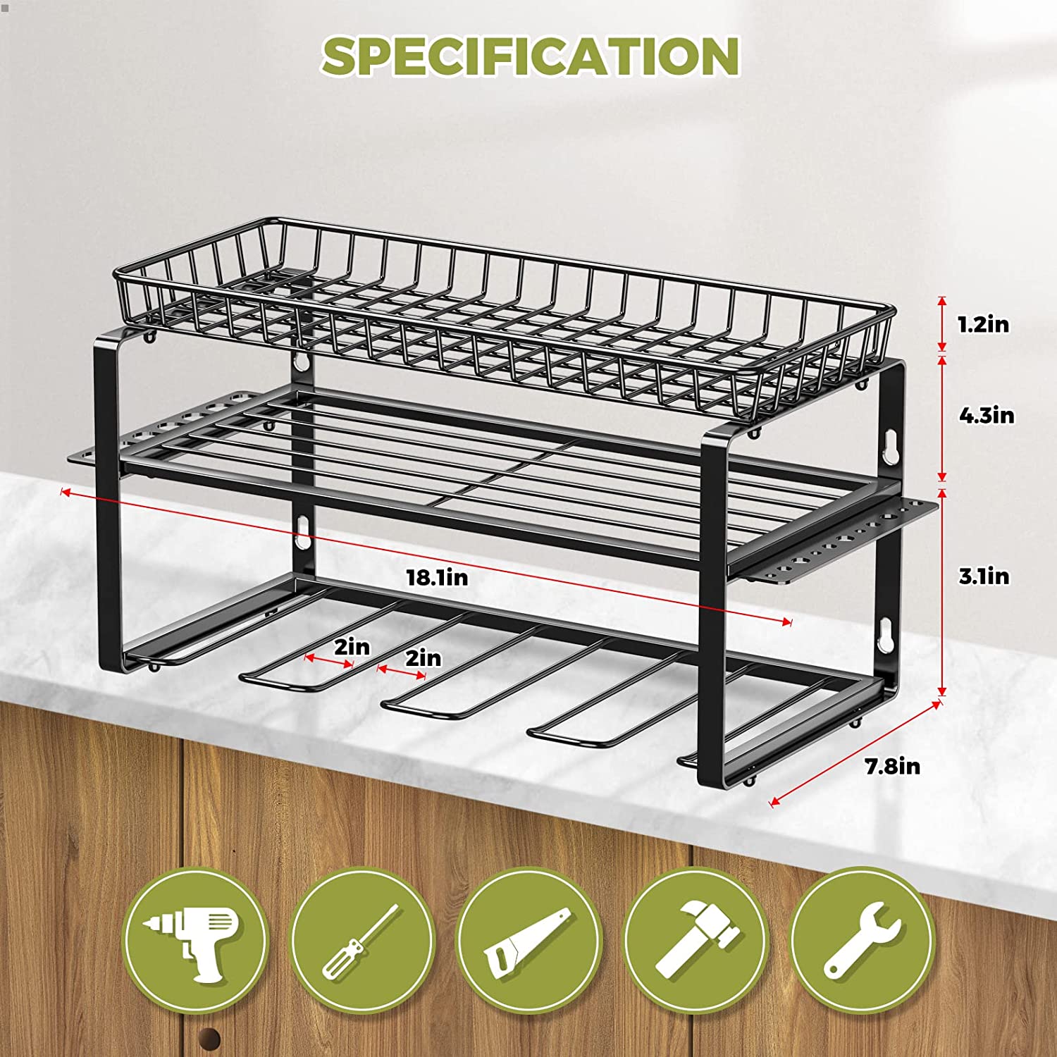 Wall Mount 3 Layers Tool Organizer Storage with Basket Rust and Corrosion Resistant