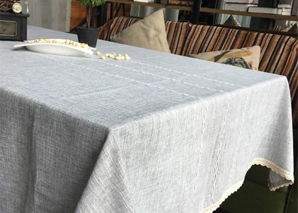 Customized Patchwork Decorative Table Cloths Gray / Ivory Cotton Linen
