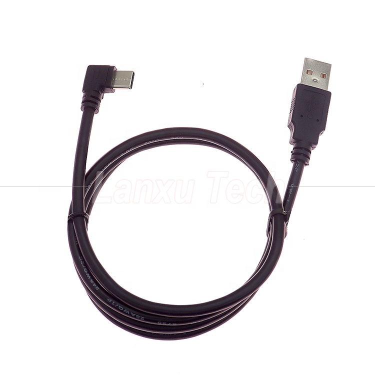 90 Degree Right Angle Fast Charging 2A USB 2.0 to Type C Data Charger Extension Cable