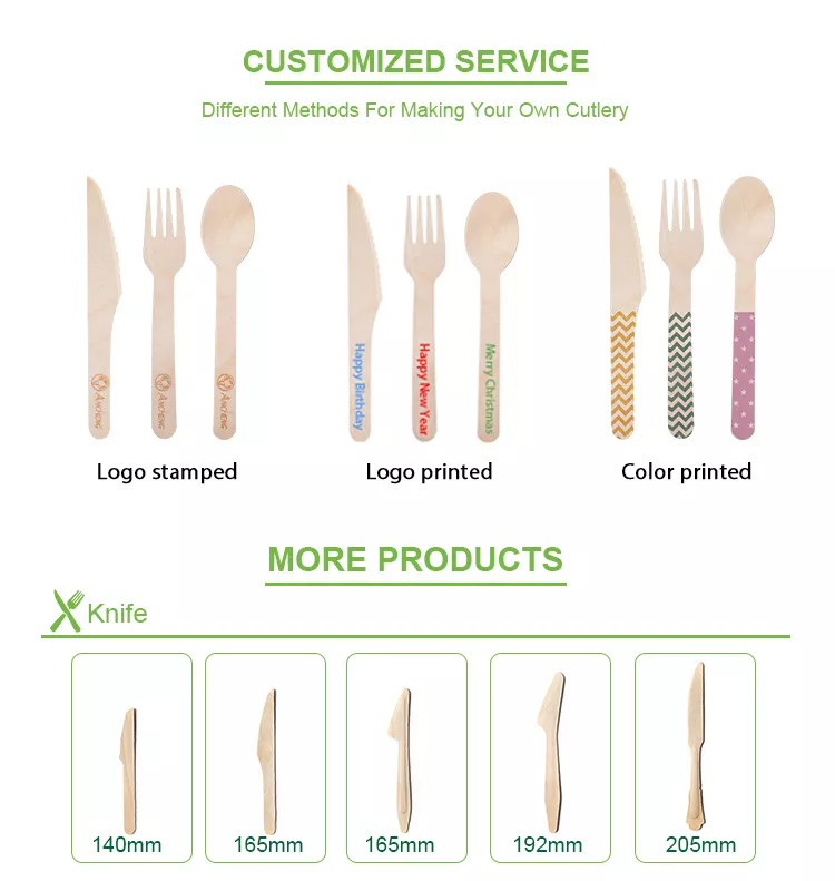 Biodegradable Wooden Disposable Cutlery Set Grade AB for Dining