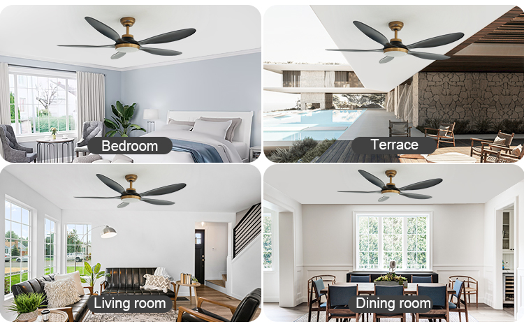 1stshine 56" Dimmable LED Lighting Ceiling Fan with 5 Black ABS Blades ROHS Certified