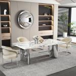 Light Luxury Stainless Steel Marble Dining Table Set Non-Folding