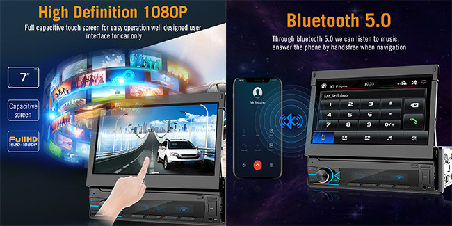 7 Color RGB Light Single Din Car Radio 7 Inch Single Din Retractable Touch Screen IPS