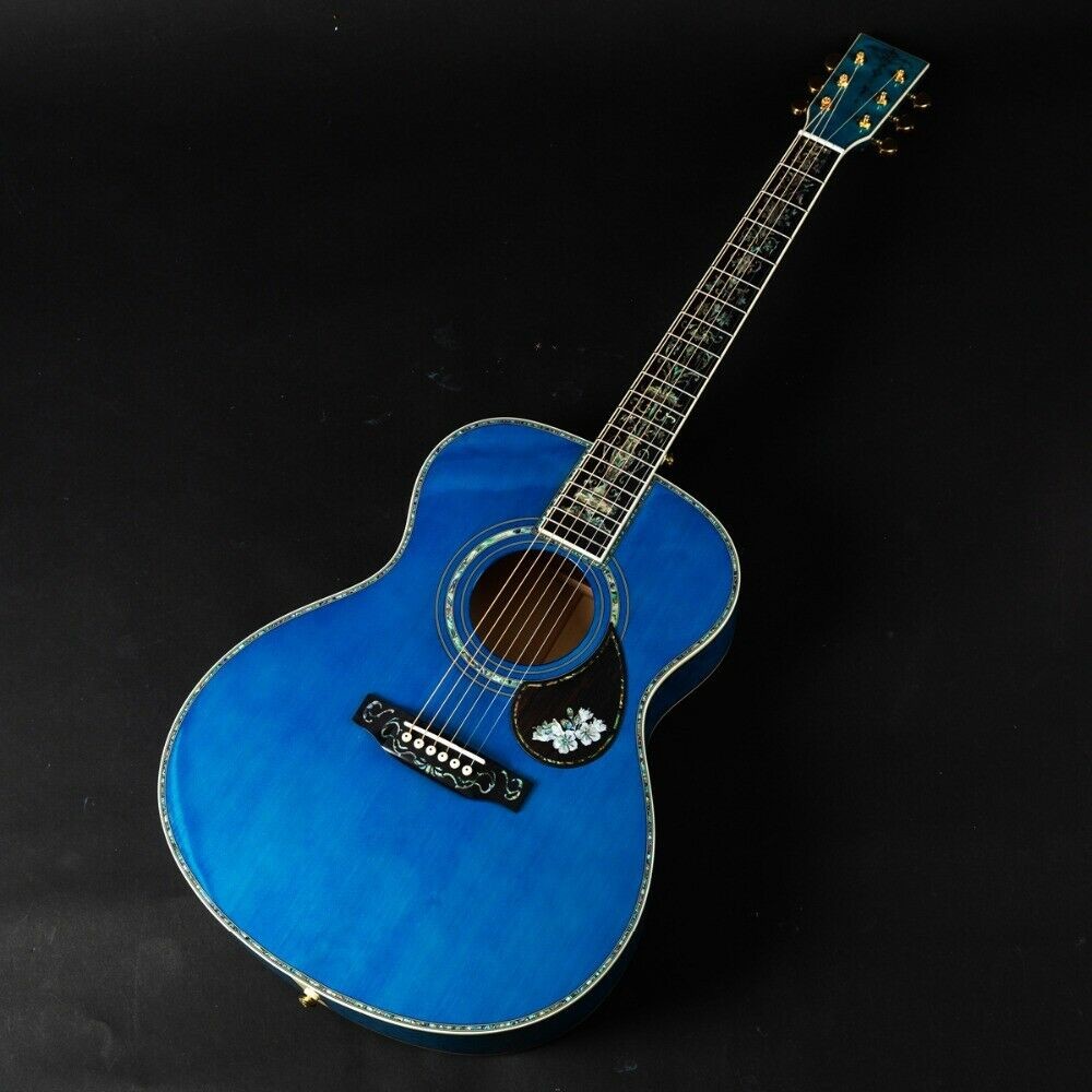 Abalone Blue Solid spruce top 40 inch OM style acoustic guitar Burst maple back