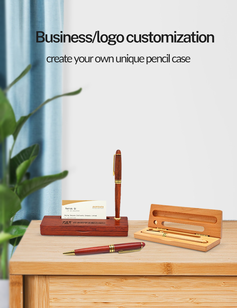 2025 Hot Selling Customizable Walnut Wood Pen Box Rectangle Pen Box Set for Gift Promotional Office Products