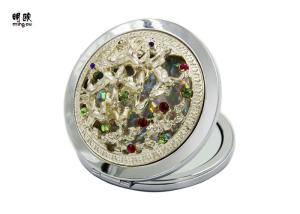 Wholesale Small Folding Portable Makeup Mirror , 3D Embossed Metal Compact Mirror from china suppliers