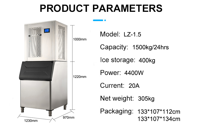 Daily 1500Kg Flake Ice Machine for Fishing Port Air Cooled LZ-1.5 305kg Stainless Fresh
