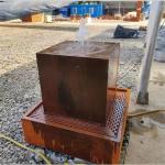 Decorative Metal Cube Fountain Corten Steel Water Block Feature For Garden