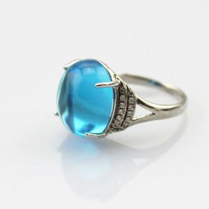 Wholesale Sterling Silver Cubic Zircon Ring 12mm x14mm Oval Dome Cut Blue Topaz Ring (R149) from china suppliers