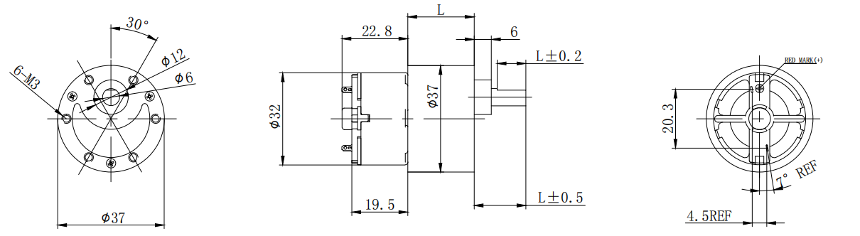 37mm 500 DC Gear Motor Small Reducer Parameter List & Dimensions
