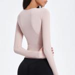 Cross Folded Ladies Yoga Tops Long Sleeve V Neck Sports Shirts With Thumb Hole