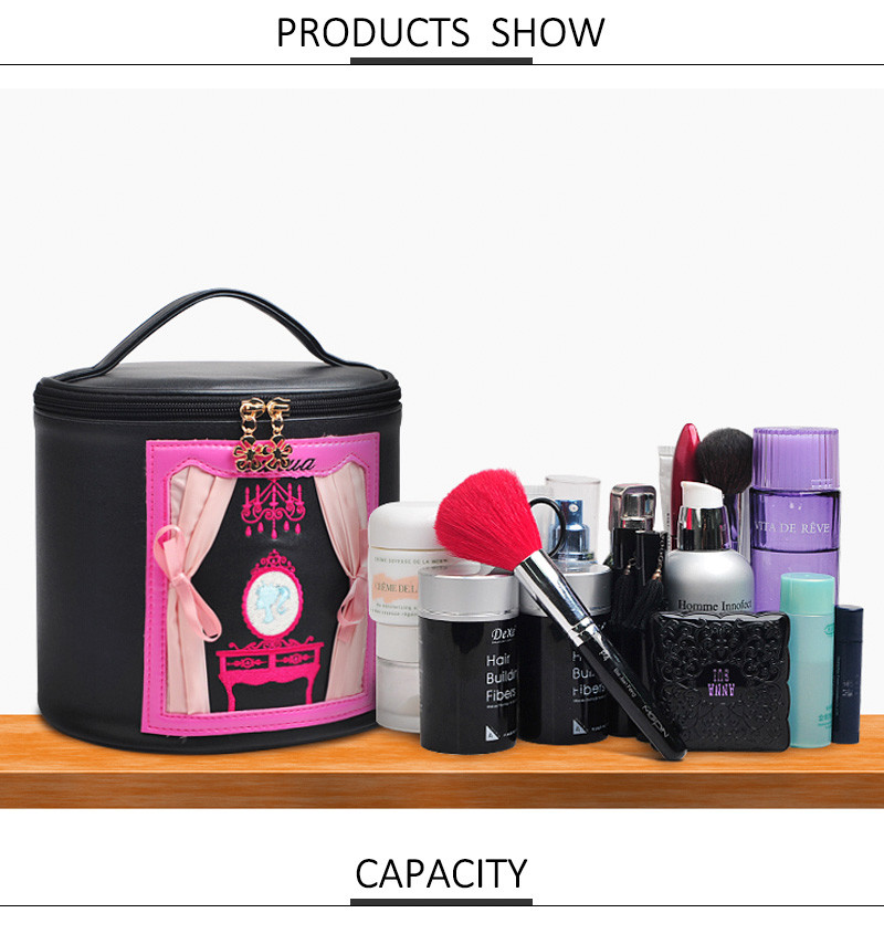 Luxury Lady Barrel Shaped Cylinder PU Makeup Bag