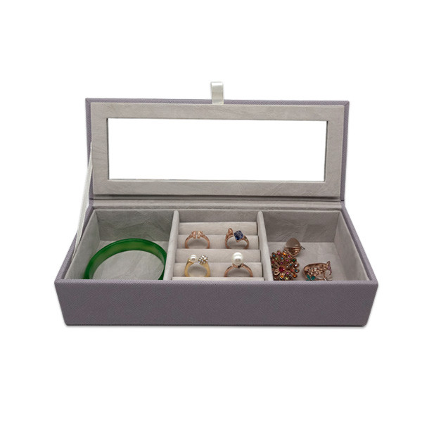 Velvet Inner Leather Portable Travel Jewelry Box Ring Holders