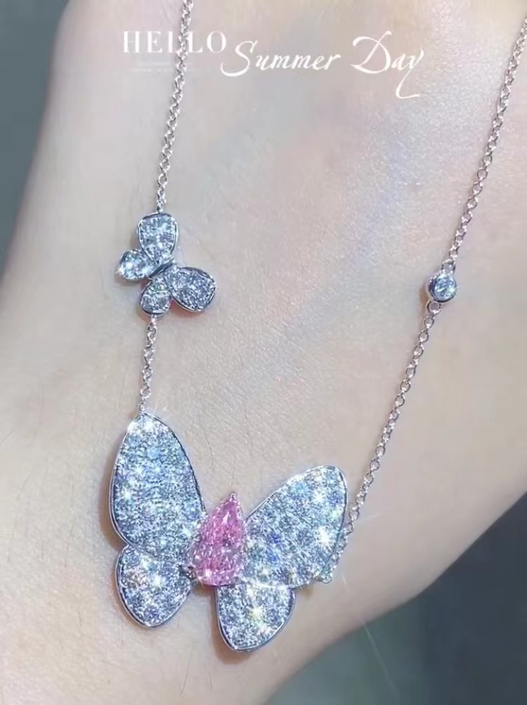 Custom Lab Diamond Pendant Necklace Pear Cut Butterfly Shape 1.67ct