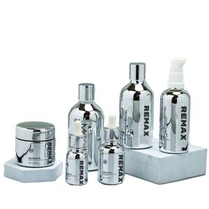 Wholesale 60g Cream Jar 20ml 30ml 100ml 120ml 150ml Pump Bottle Silver-Plated Bright Glass Skincare Lotion and Essence Set from china suppliers